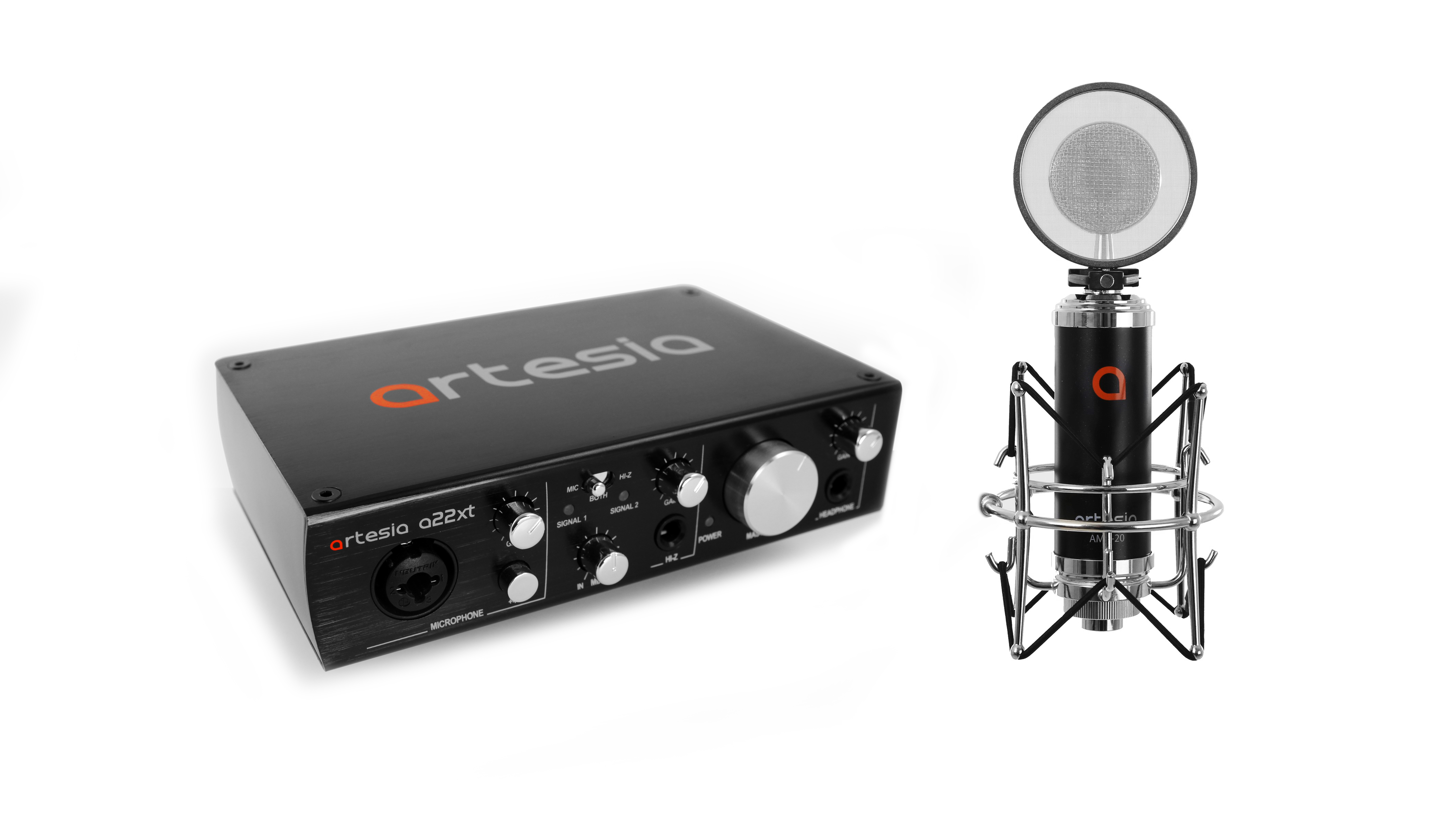 Artesia BE-REC+ Recording Bundle w/ A22XT USB 2.0 Audio Interface and AMC 20 Condenser Microphone with Pop Filter, XLR Cable