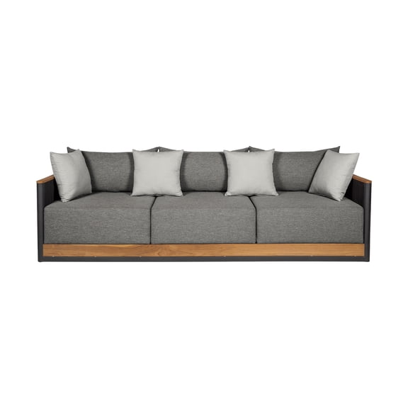 Artesia Outdoor Patio Sofa in Teak Wood and Black Rope with Dark Gray Cushions