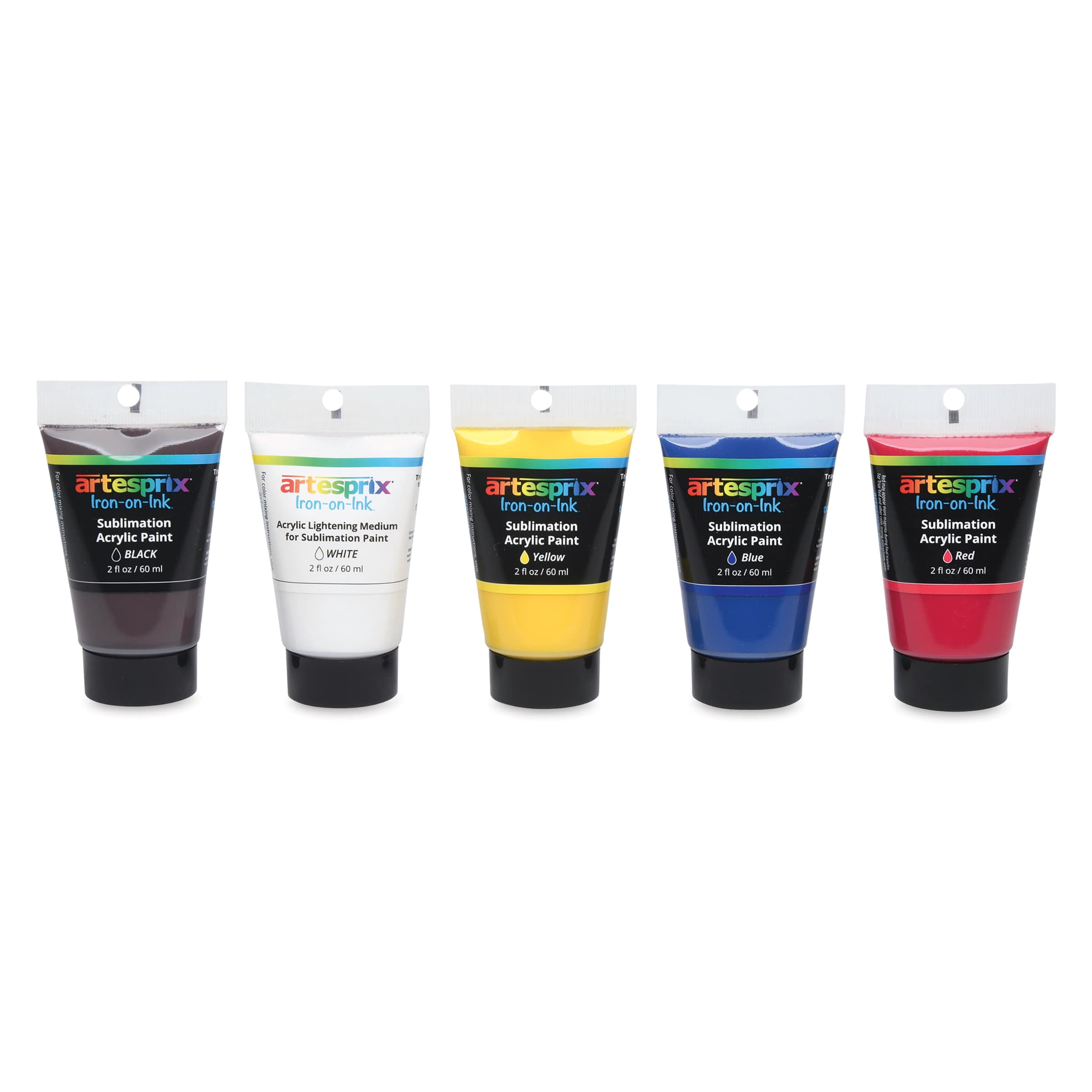 Artesprix Sublimation 2 oz Acrylic Paints, Blue/Black/Yellow, 5 Packs