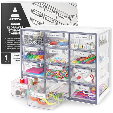 Arteza 12 Drawer Storage Cabinet, Gray