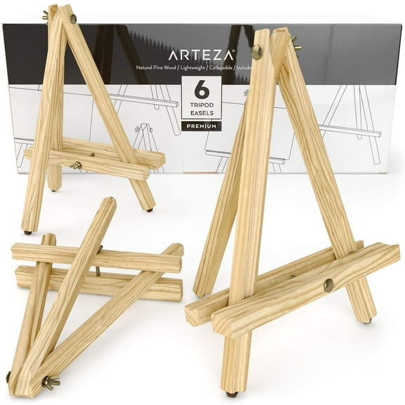 Arteza 12" Wooden Tripod Art Easel for Canvas, Artwork, Displays - 6 Pack