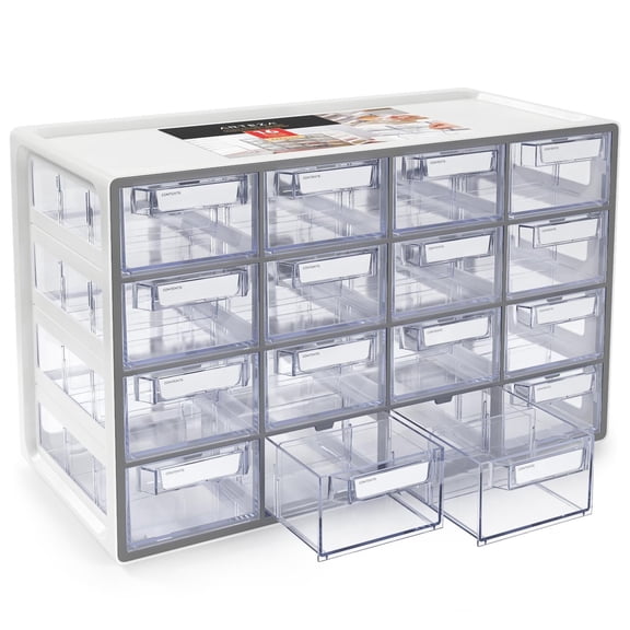 Arteza 16 - Drawer Multipurpose Semi - Clear Storage Cabinet in Gray