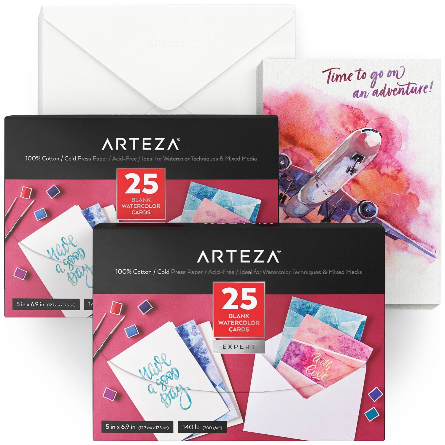 Arteza 25 Blank Watercolor Cards & Envelopes for DIY, 5x6.875 - 2 Pack