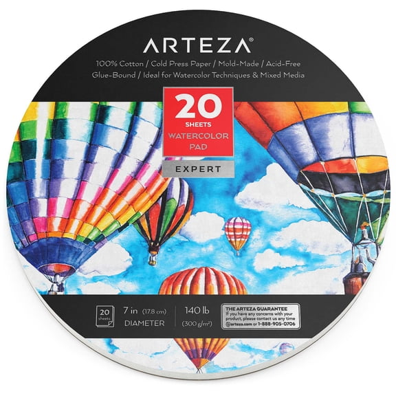 Arteza 7" Round Watercolor Paper Pad, Acid-Free, Non-Toxic - 20 Sheets
