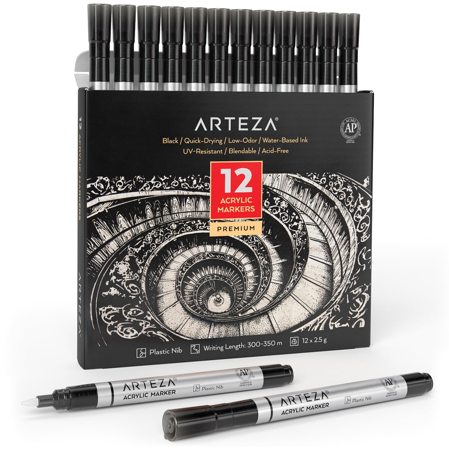 Arteza Micro-Line Ink Pens, Assorted Color Pen Set of 12