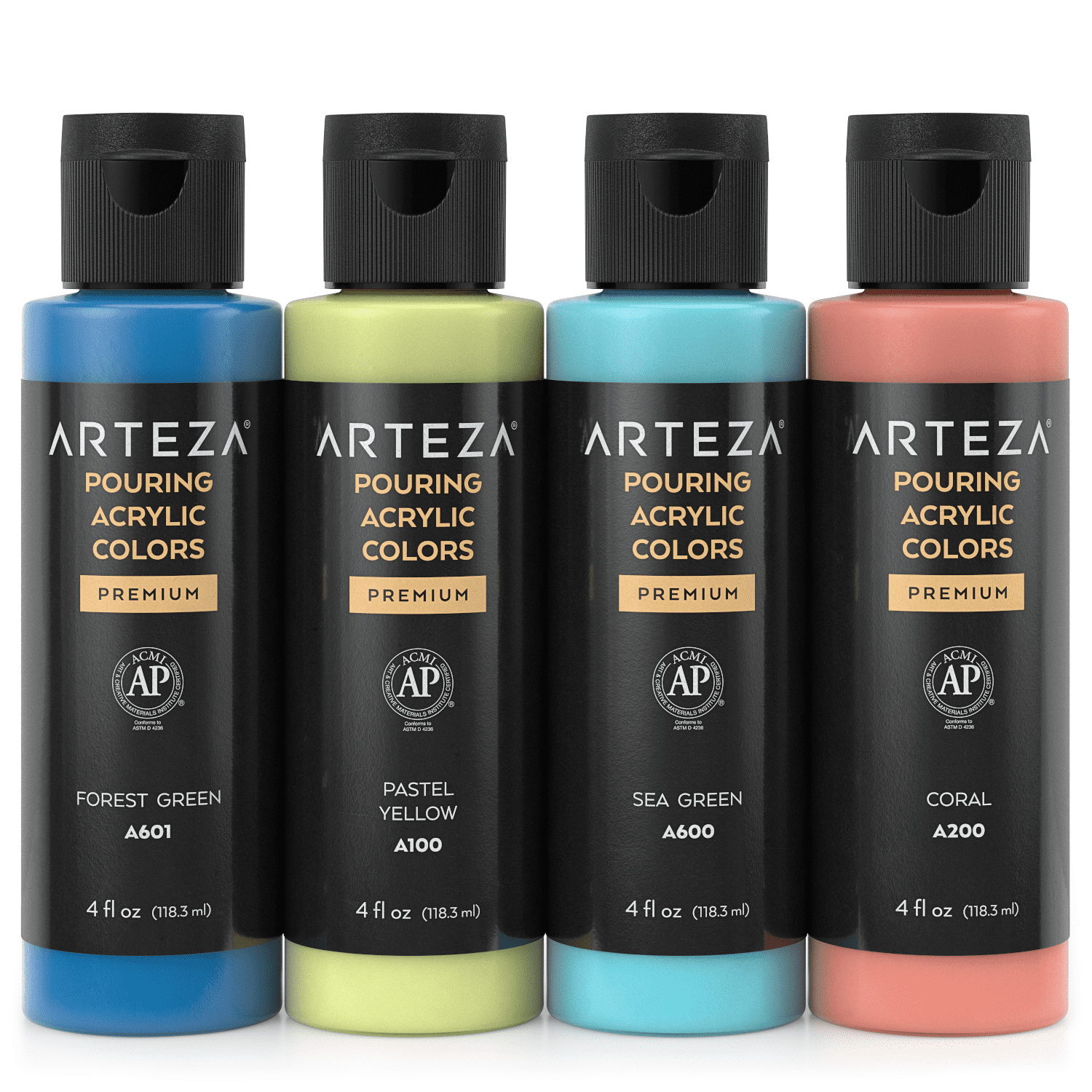 Arteza Acrylic Pouring Paint Kit, 120 ml Bottle Set, Spring Colors - 4 Pack  