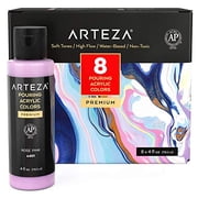 Arteza Acrylic Pouring Paint Set, 4 oz 118.3 ml Bottles, Set of 8 Pastel Colors Bronze, Yellow, Lavender, Blue, Sea Green, White, Pink, High-Flow Acrylic Paint, No Mixing Needed, Paint for Pouring