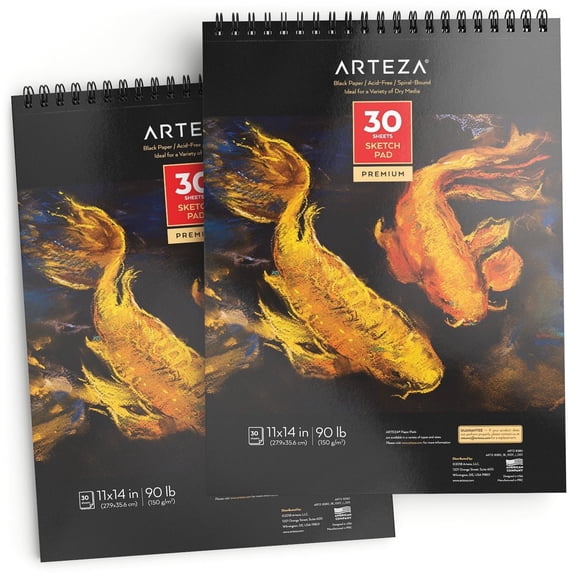 Arteza 11" x 14" Black Paper Sketch Pad, Set of 2