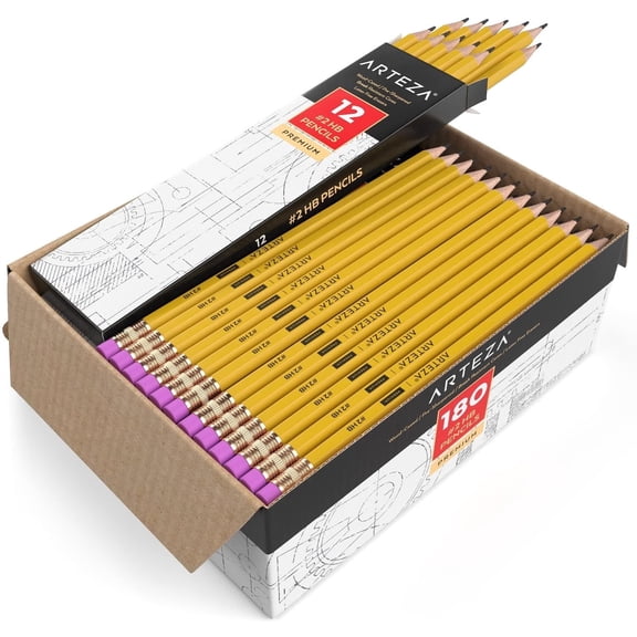 Arteza #2 HB Pre-Sharpened Pencil Set, 180 Pack