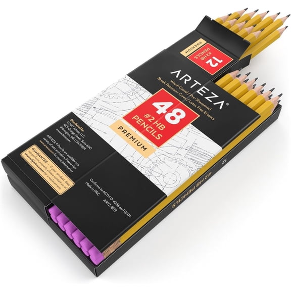 Arteza Wood Cased Pencils, #2 HB, 48 Count, Pre-Sharpened