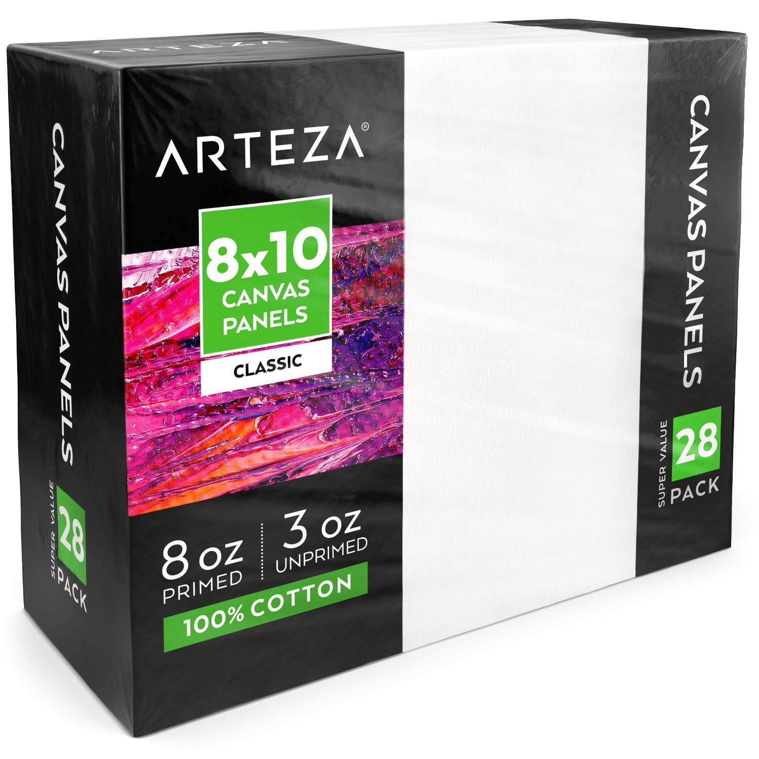 Arteza Canvas Panels, Classic, White, 8"x10", Blank Canvas Boards for Painting - 28 Pack