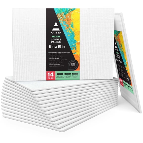 Arteza Canvas Panels Pack, 8" x 10", Blank Canvas Boards for Painting, 14 Pack