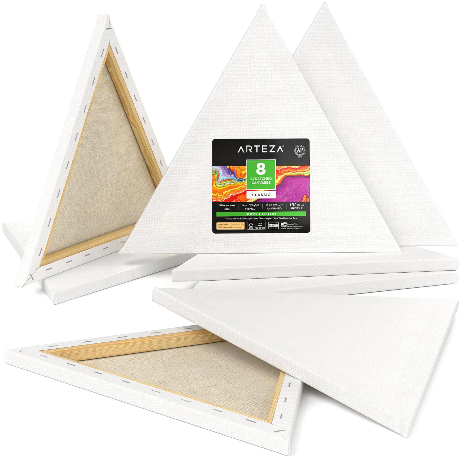Arteza Stretched Canvas Value Pack, Classic, 36 x 48, Blank Canvas Boards  for Painting - 5 Pack