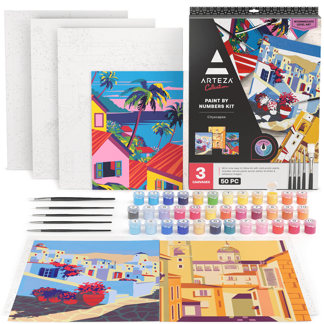 Arteza Collection Cityscapes Paint by Numbers Kit, Unisex Adult