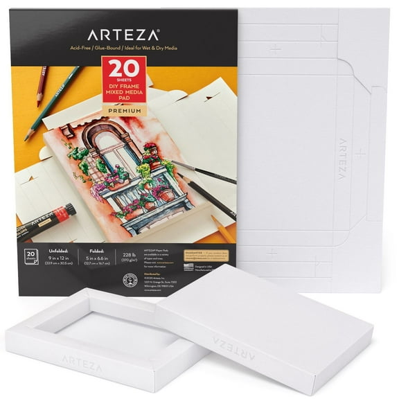 Arteza DIY Foldable 5x6.6" Canvas Frame, Mixed Media - 20 Sheets