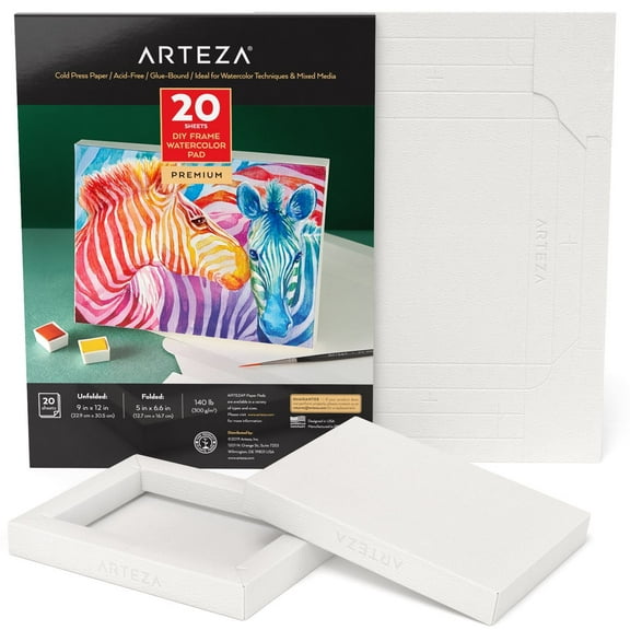 Arteza DIY Foldable 5x6.6" Canvas Frame, Watercolor - 20 Sheets