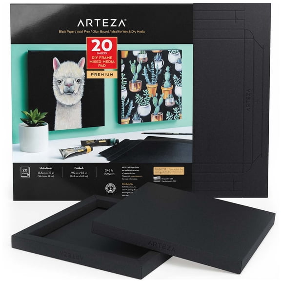 Arteza DIY Foldable .5x9.5" Canvas Frame, Black, Mixed Media - 20 Sheets