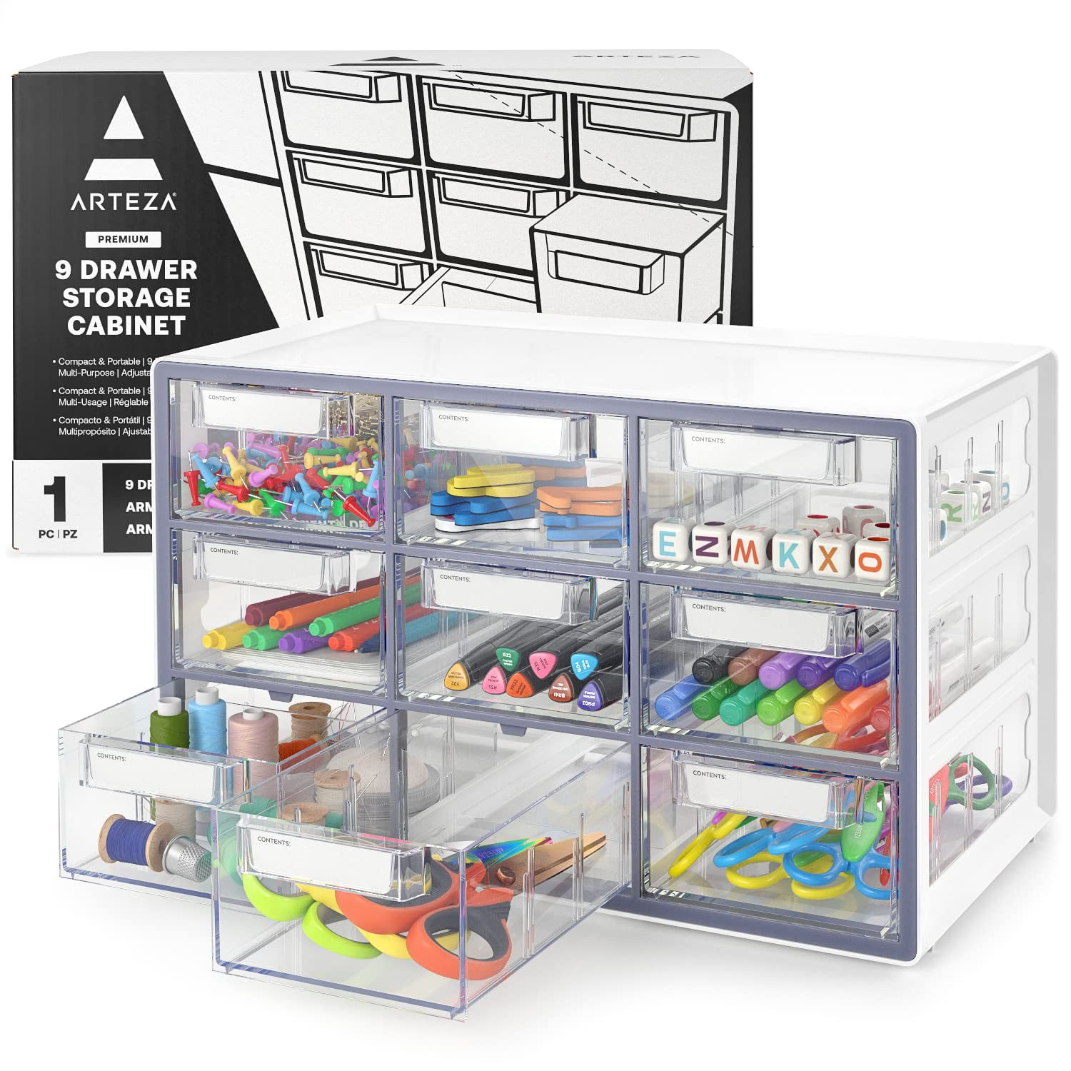 Gray Plastic 9-Drawer Stackable Storage Organizer