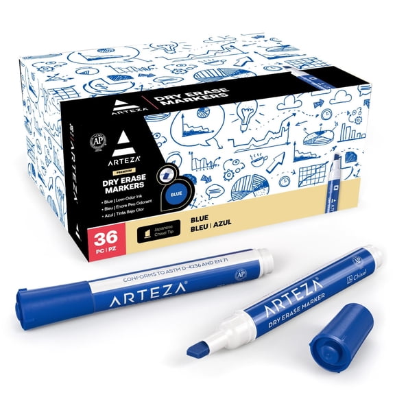 Arteza Dry Erase Markers, Chisel Tip, Blue, 36 Count