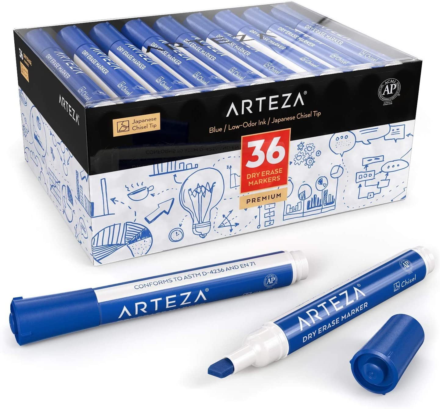 Arteza Highlighters, Narrow Chisel Tips, 6 Assorted Colors - Set of 30