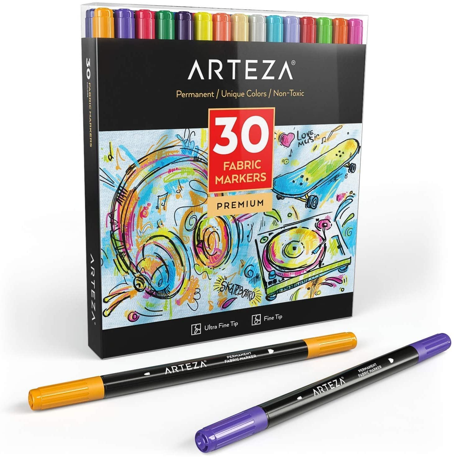 Arteza Washable Glass Board Markers Set, Assorted Classic Colors, Non-Toxic  - 20 Pack 