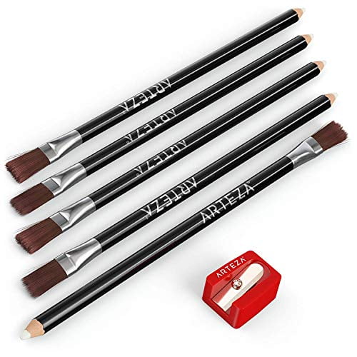 ARTEZA Eraser Pencil, Precision Latex-Free & PVC-Free Soft Eraser White Color Pencil with Brush and Pocket Size Sharpener, Set of 6