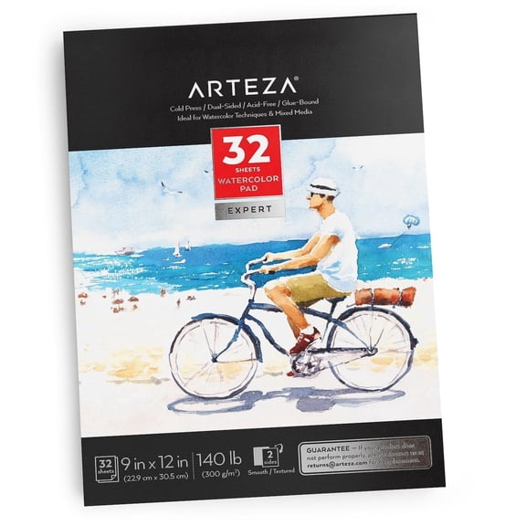 Arteza 9" x 12" Watercolor Paper Pad, 32 Sheets, 140 lb