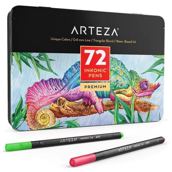 Arteza Inkonic Fineliner Markers, 0.4mm Fine Tip, Assorted Colors, 72 Count