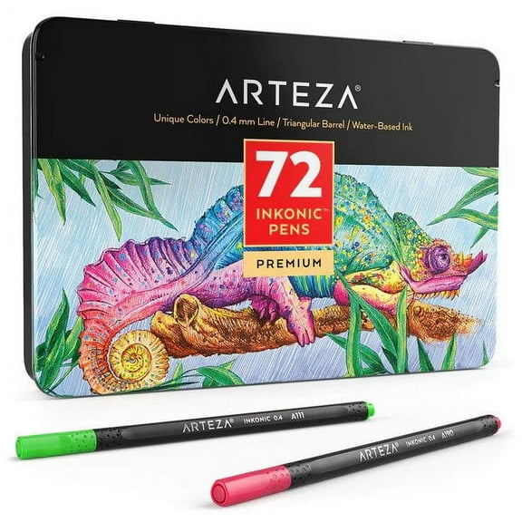 Arteza Fineliner Colored Pens Set, Inkonic, Fine Line, 0.44mm Tips, Assorted Colors - 72 Pack