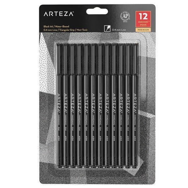 Arteza Fineliner Pens, Inkonic, Fine Line, Black - 12 Pack - Walmart.com