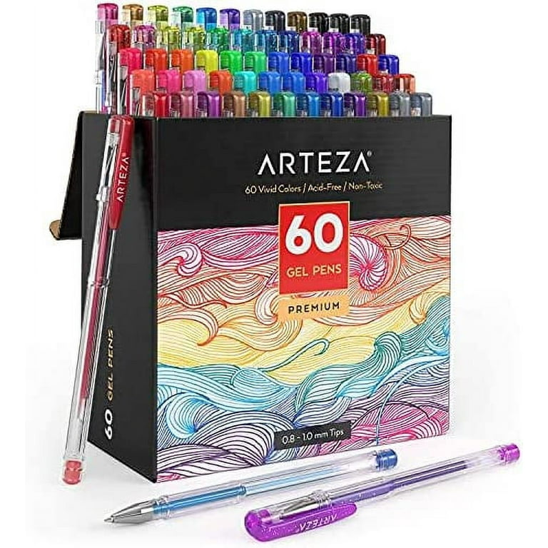 Arteza Gel Pens, Set of 60-Individual-Colors, 0.8-1.0 mm Tips