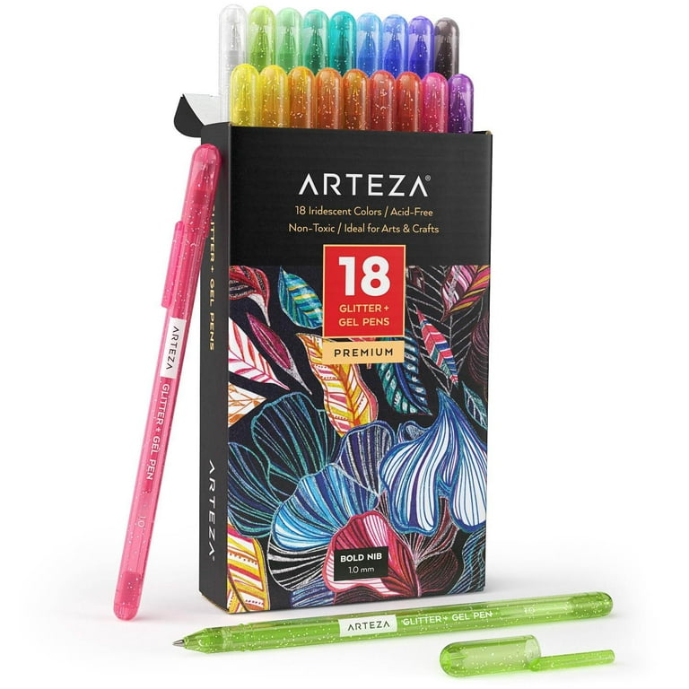 Arteza Gel Ink Colored Pens Set, Glitter, Assorted Colors - Doodle
