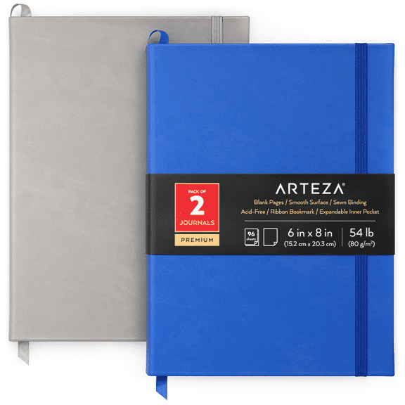 Arteza Hardcover Premium Sketch Paper Journals for Drawing, 96 Sheets,Cobalt Blue & Gray for School - 2 Pack