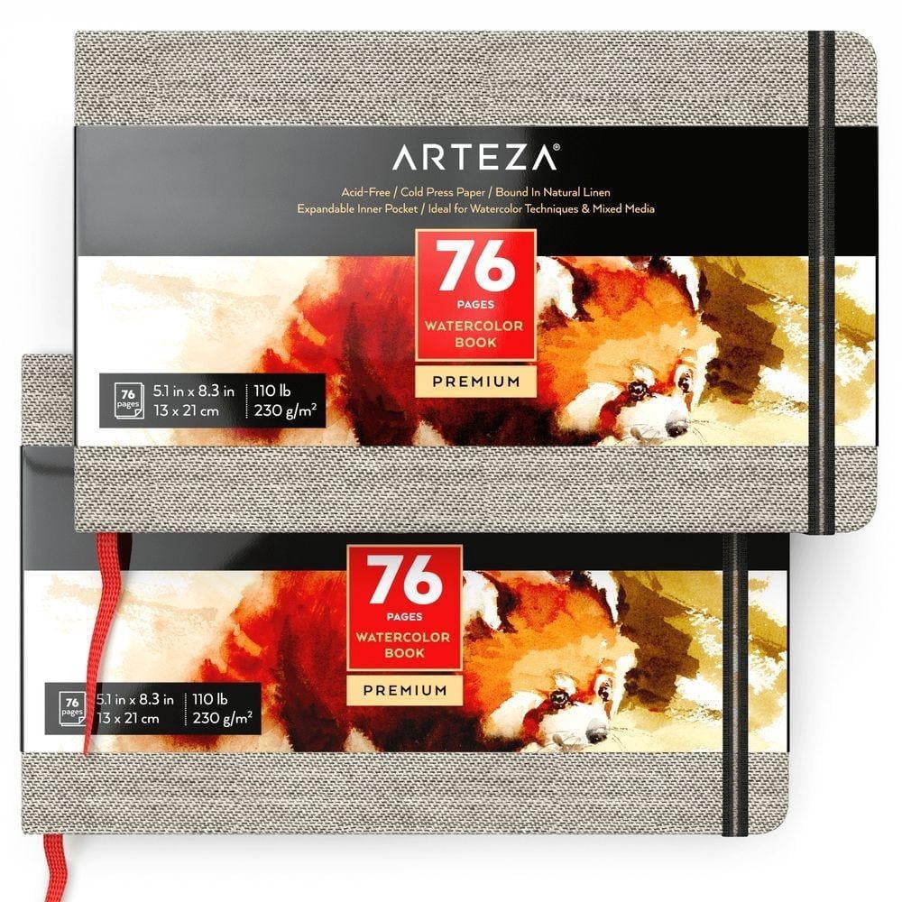 Arteza 5.1" x 8.3" Hardcover Watercolor Paper Pad, 38 Sheets, Set of 2