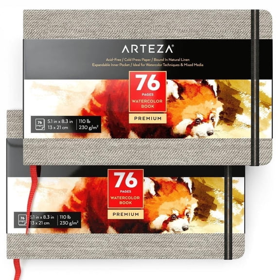 Arteza 5.1" x 8.3" Hardcover Watercolor Paper Pad, 38 Sheets, Set of 2