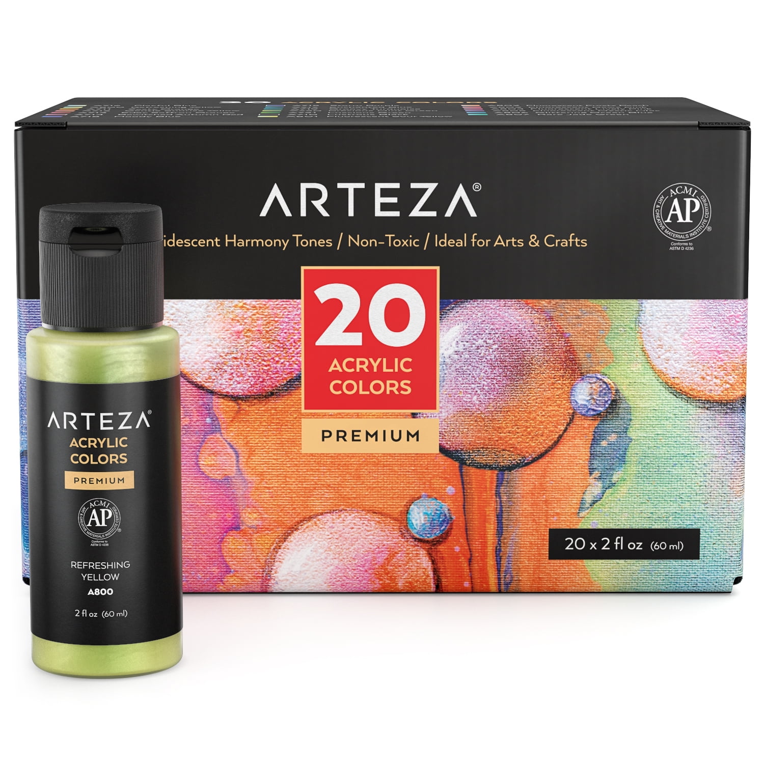 ARTZ-4098 Arteza Iridescent Acrylic Paint, Set Of 4, Candy Tones, 4 Fl Oz  Bottles, High-Flow Pouring Paint, Art Supplies For Canvas, Glass
