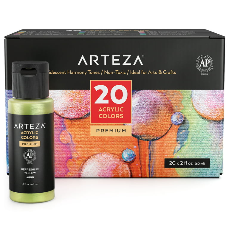 Arteza Iridescent Acrylic Paint, 60 ml Bottles Set, Harmony Tones - 20 Pack