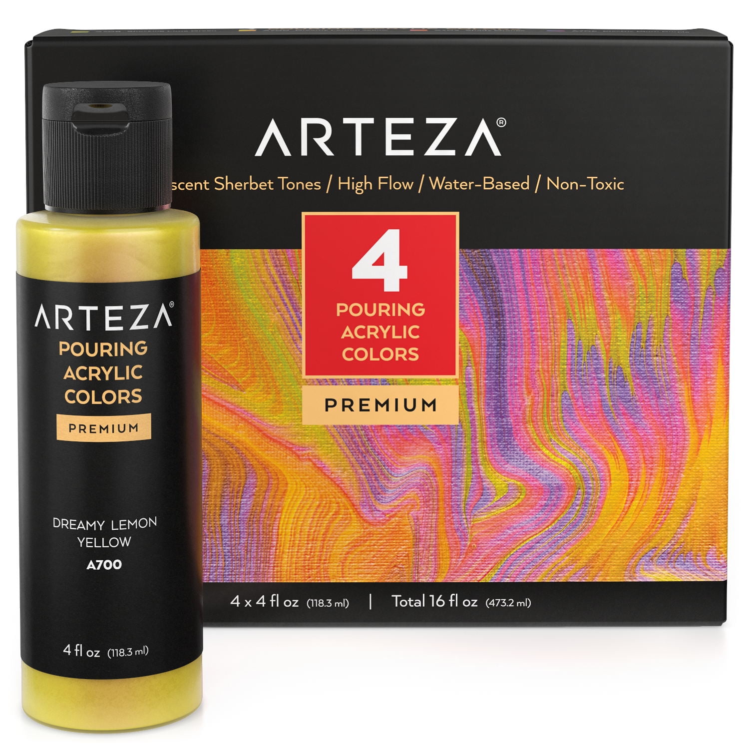 Arteza Iridescent Acrylic Pouring Paint, Sherbert Tones, 4 oz Bottles Set -4 Pack