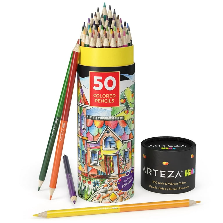 Arteza Kids Colored Pencils, Double Sided- Set of 50