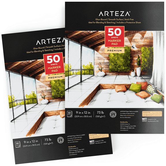 Arteza Marker Paper Pad Pack, 9" x 12", 50 Sheets, 2 Pack
