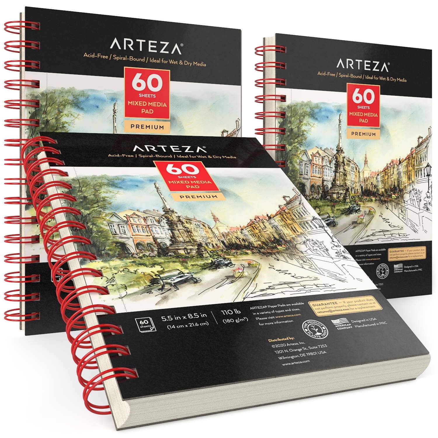 Arteza 5.5" x 8.5" Mixed Media Pad, 60 Sheets, Set of 3