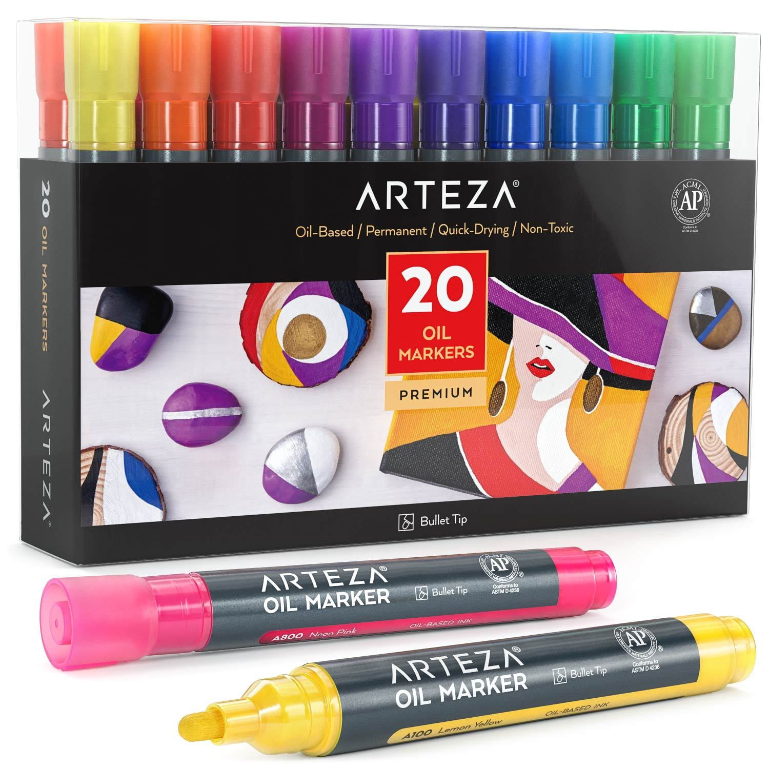 Arteza Washable Glass Board Markers Set, Assorted Neon Colors, Non