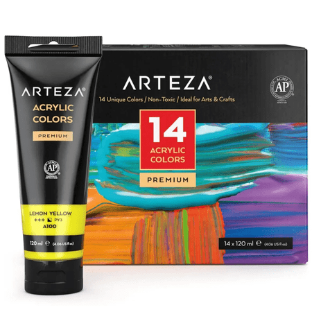 Arteza Premium Acrylic Artist Paint Set, 120ml Tubes, 14 Pack
