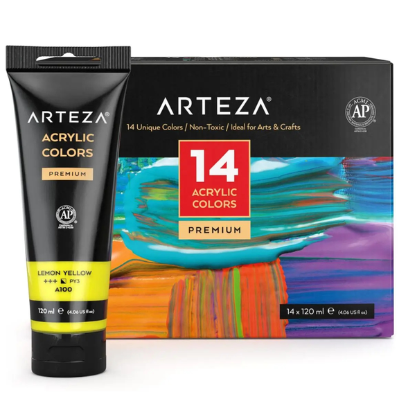 Arteza Premium Acrylic Artist Paint Set, 120ml Tubes, 14 Pack