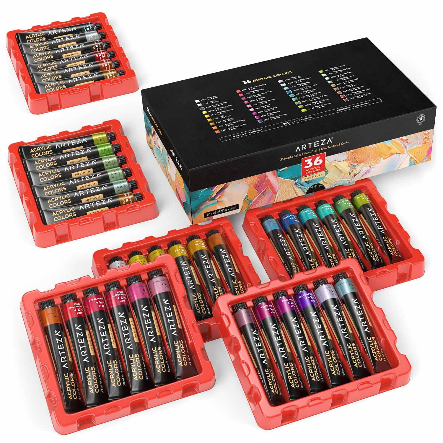 Gencrafts Acrylic Paint Set - Set of 50 Premium Vibrant Colors - 22 mL, 0.74 oz.