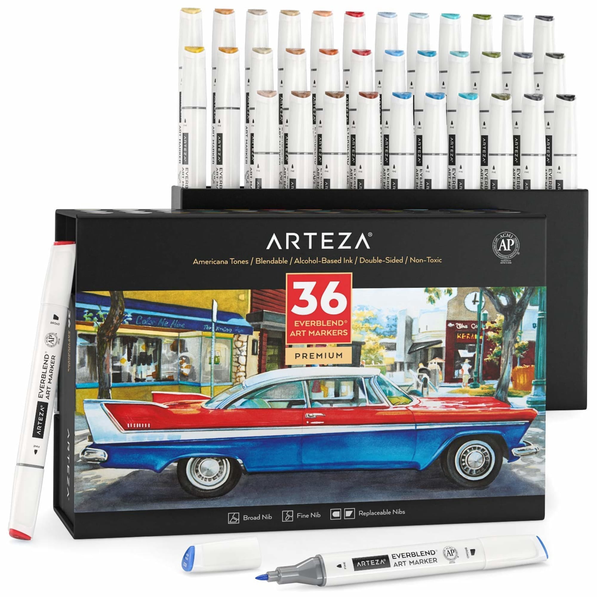 Arteza EverBlend Ultra Art Markers, Dual Tip Chisel and Brush, Assorted Colors, 144 Count