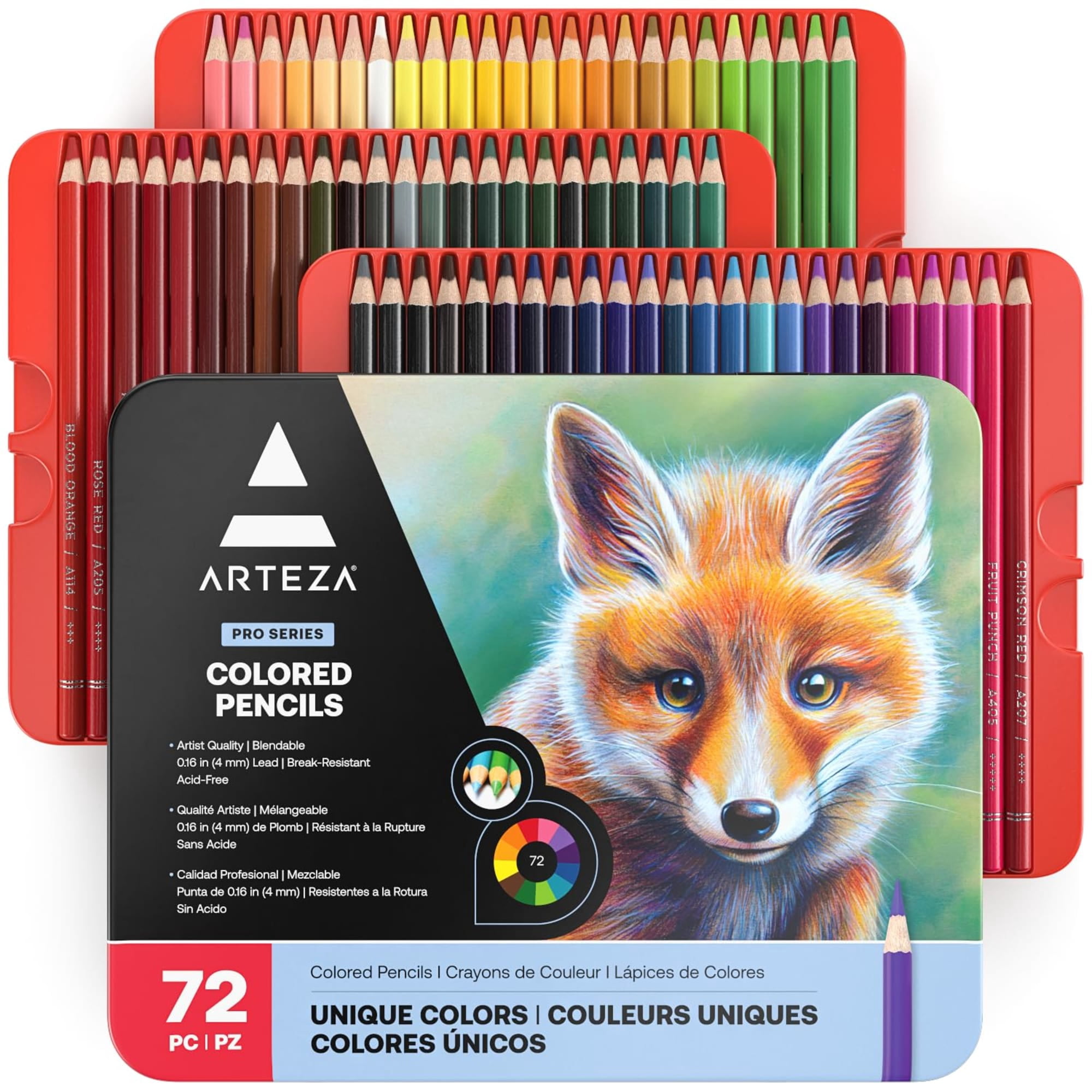 Arteza, Vibrant Colored Pencils Set, 72 Pack, Assorted Colors