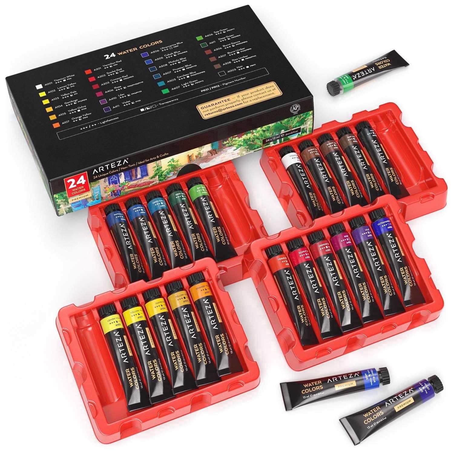 Arteza Watercolor Paint, Multicolor, Set of 24, 12 mL