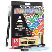 Arteza Real Brush Pens, Flexible Brush Tip, Assorted Colors, 12 Count
