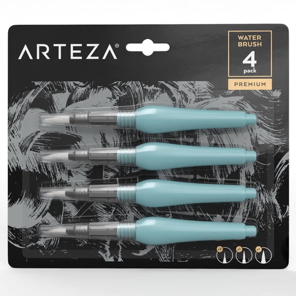 Arteza Water Brush Pens, Assorted Shapes, 4 Count, Nylon